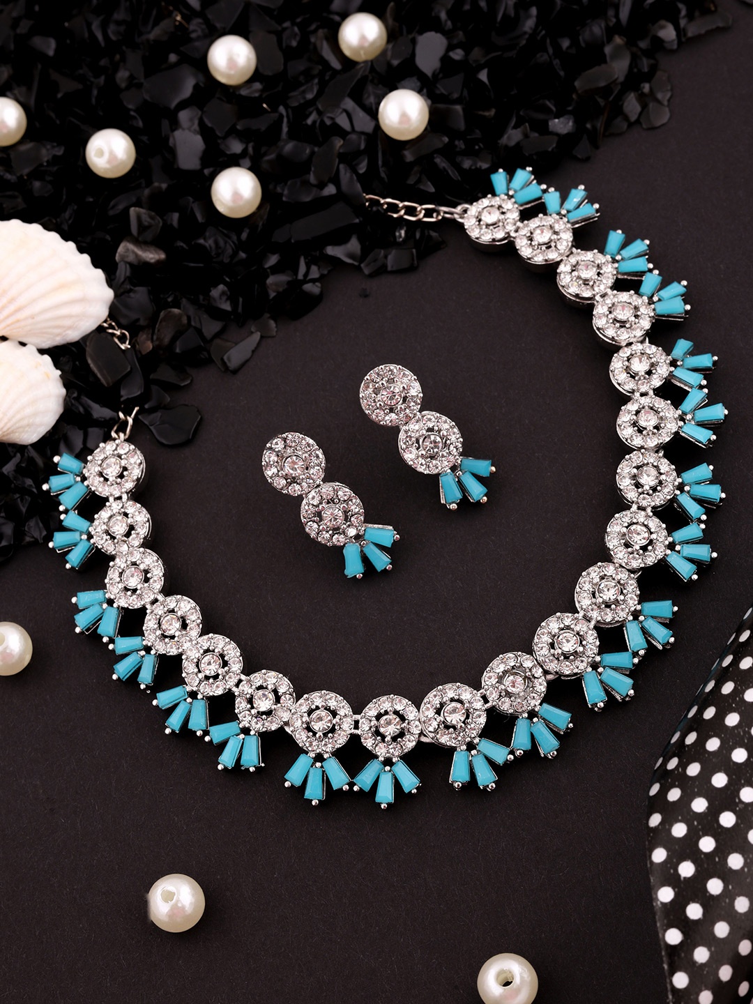 

DIVASTRI Gold-Plated American Diamond Studded Jewellery Set