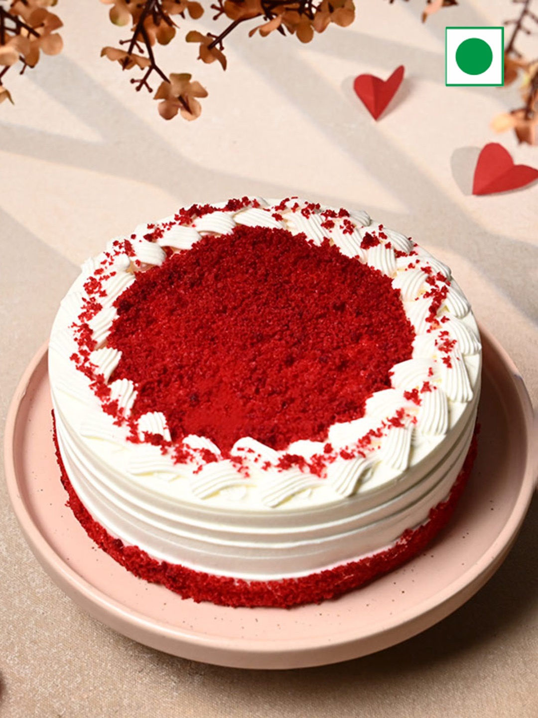 

Floweraura Red Velvet Flavour Eggless Cake With 12 Live Pink Roses - 500g