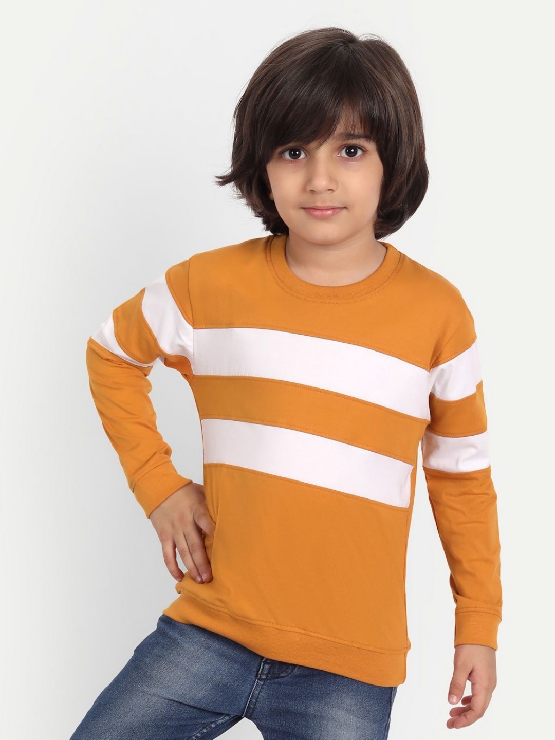 

Provogue Boys Striped Round Neck Cotton T-shirt, Mustard
