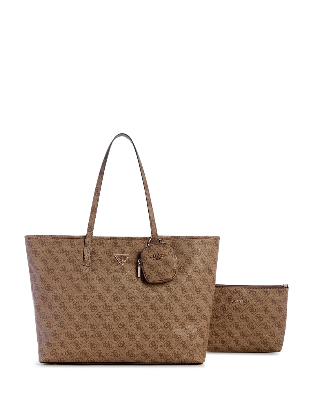 

GUESS Printed PU Structured Tote Bag with Cut Work, Brown