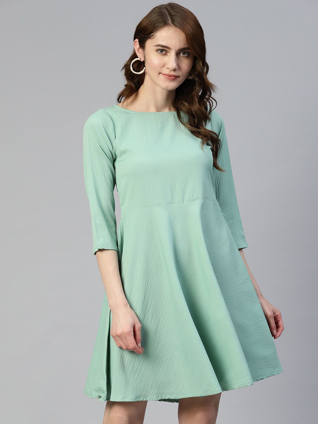 

JAINISH A-Line Round Neck Regular Sleeves Dress, Green