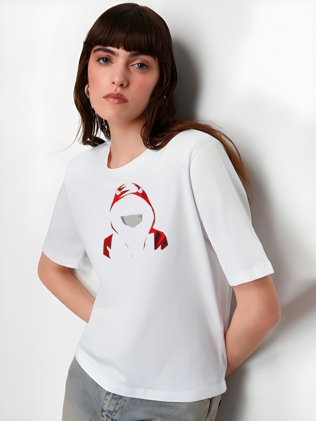 

TRENDSATTIRE Women Graphic Printed Round Neck Cotton T-shirt, White