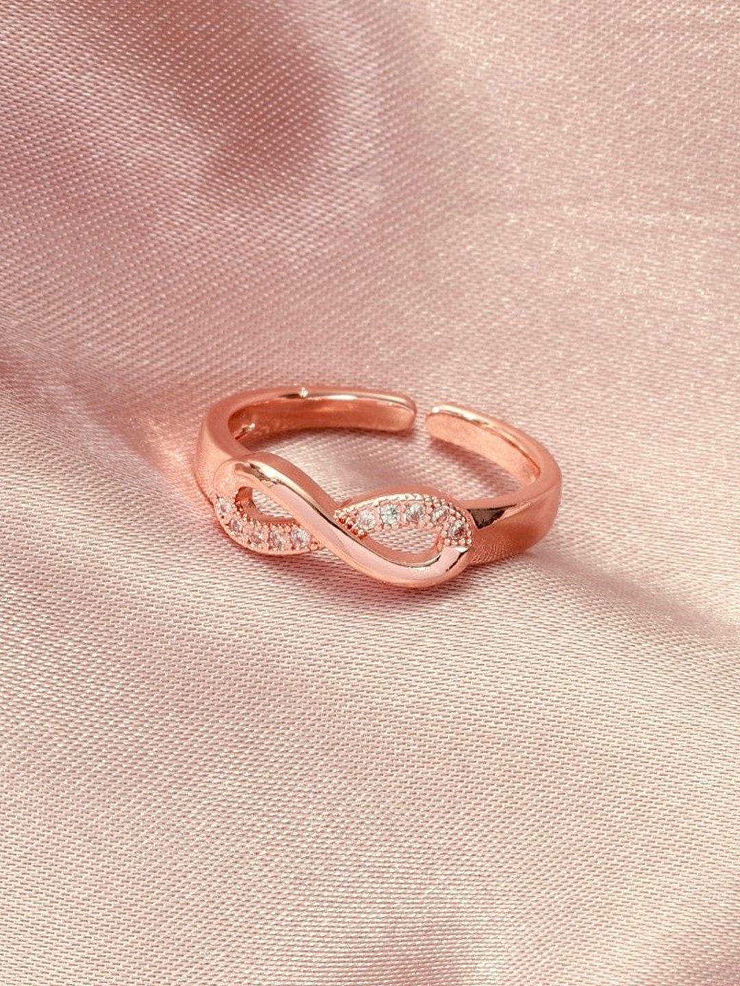 

SALTY Stone Studded Boundless Infinity White Loop Ring For Women & Girls, Rose gold