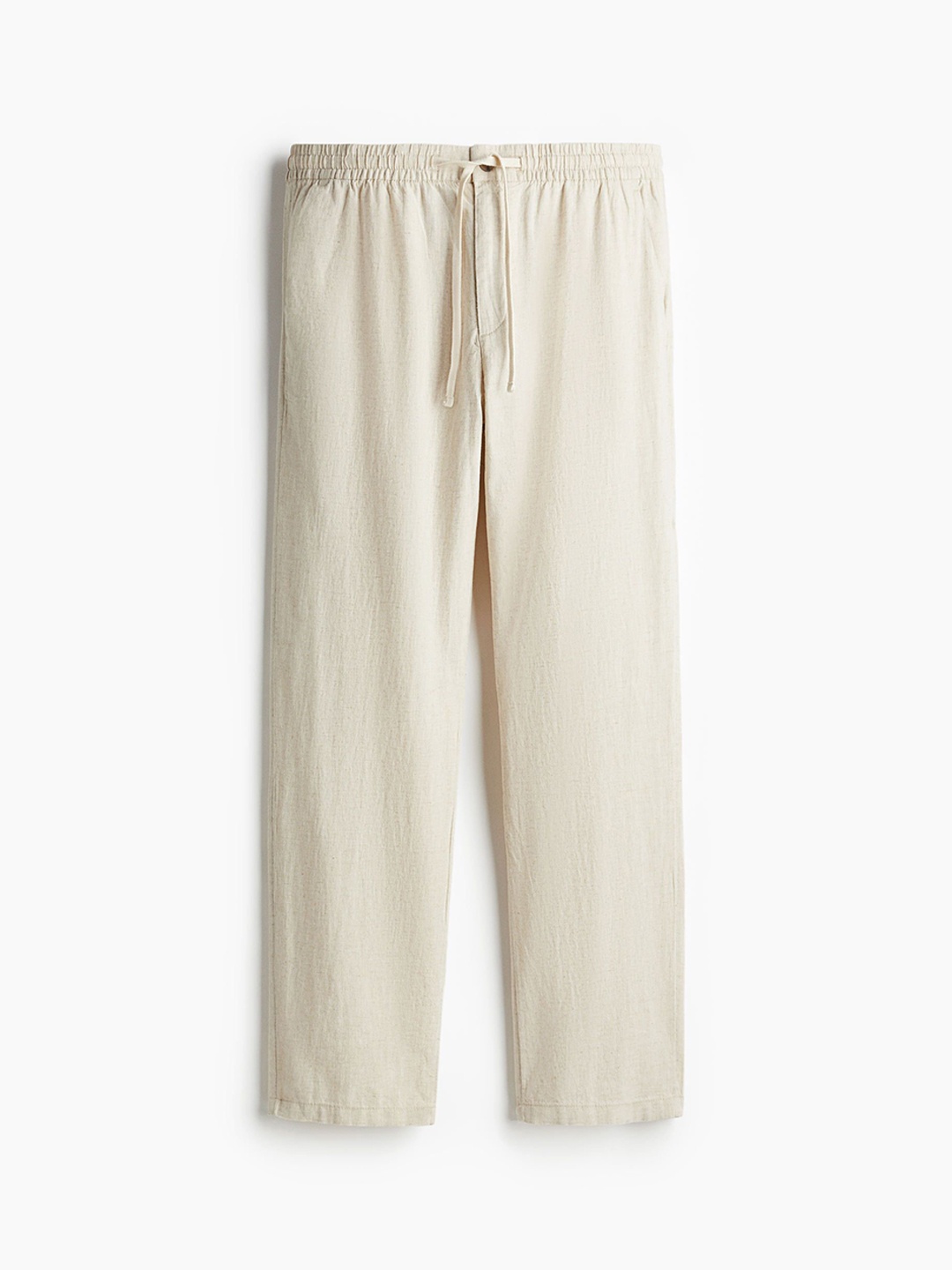 

H&M Men Regular Fit Linen-Blend Trousers, White