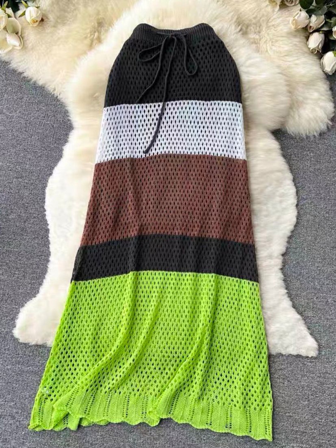 

MADE FOR HER LABEL Crochet A-Line Midi Skirt, Green
