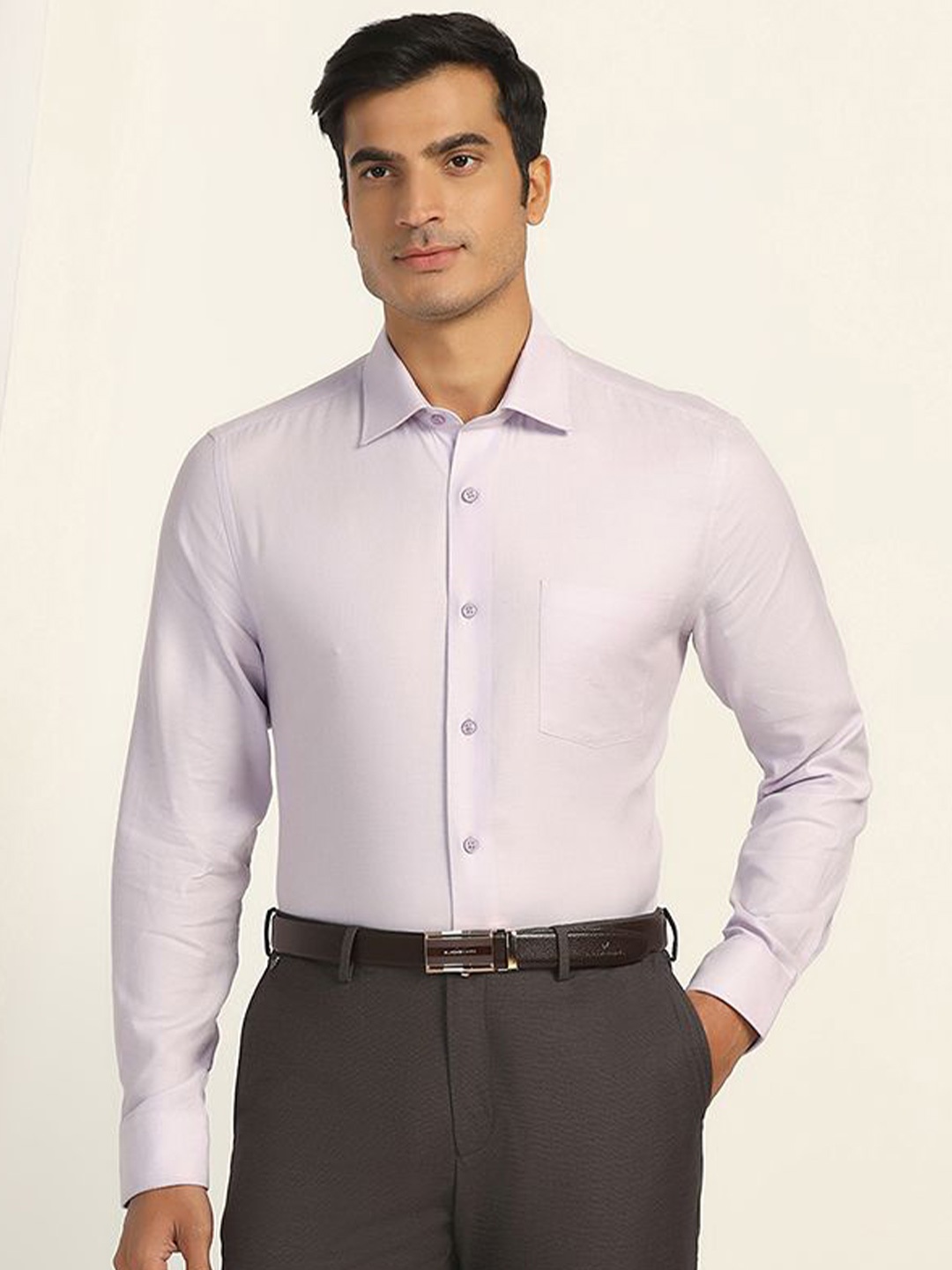 

Blackberrys Men India Slim Fit Spread Collar Textured Cotton Casual Shirt, Purple