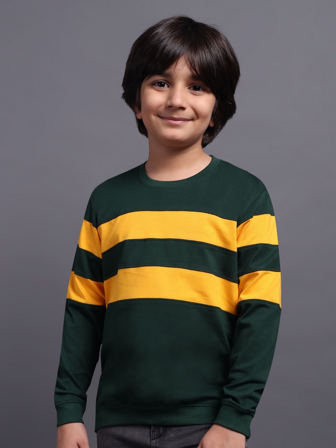 

Provogue Boys Striped Round Neck Cotton T-shirt, Olive