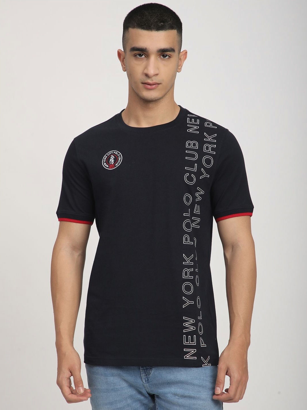 

R&B Men Typography Printed Round Neck Cotton T-shirt, Black