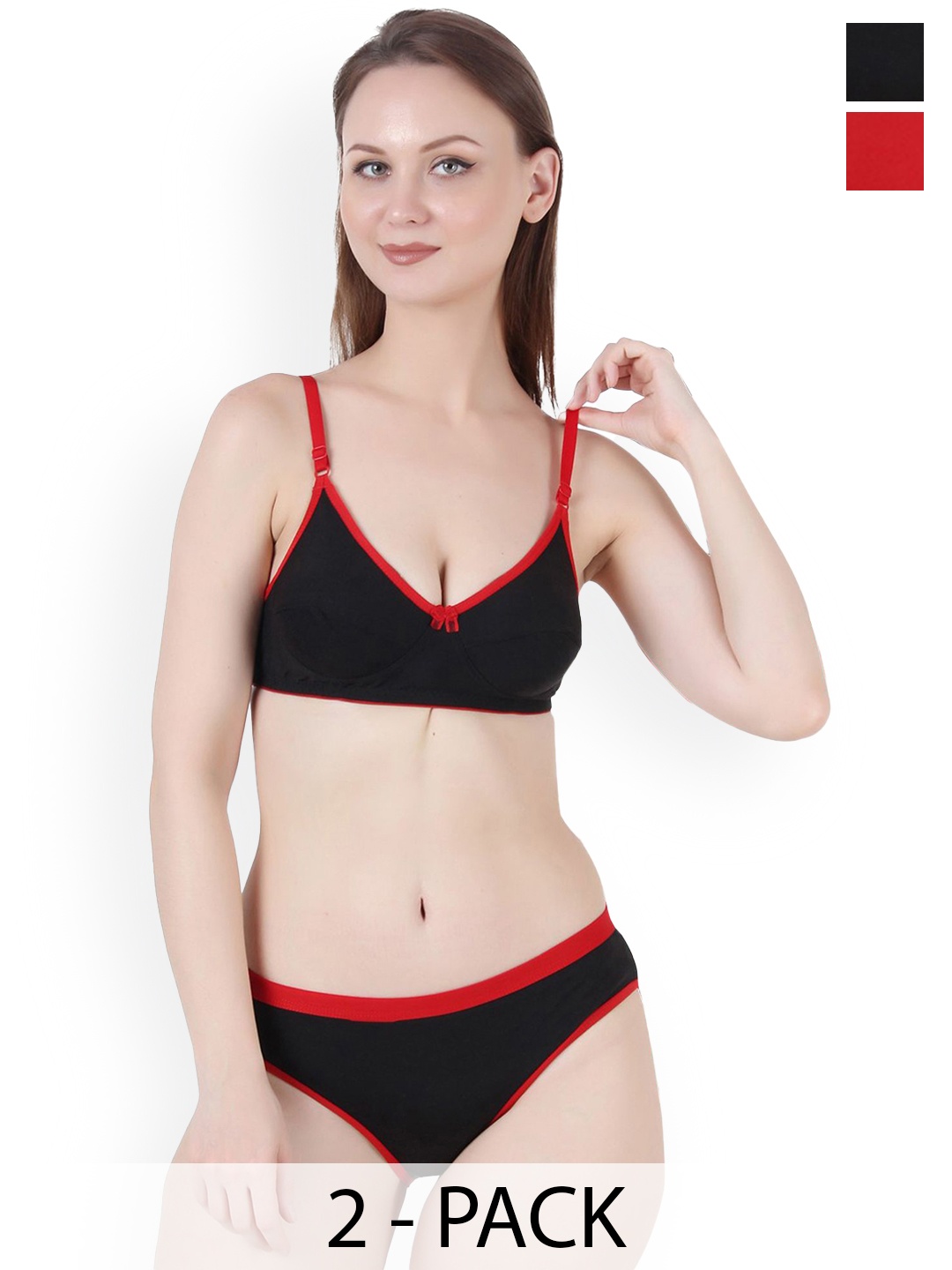 

chia fashions Women Pack Of 2 Non Padded Lingerie Set, Red