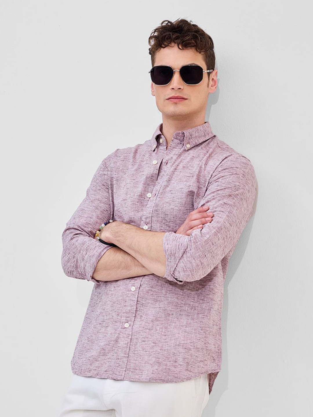 

Snitch Men Button-Down Collar Textured Formal Shirt, Pink