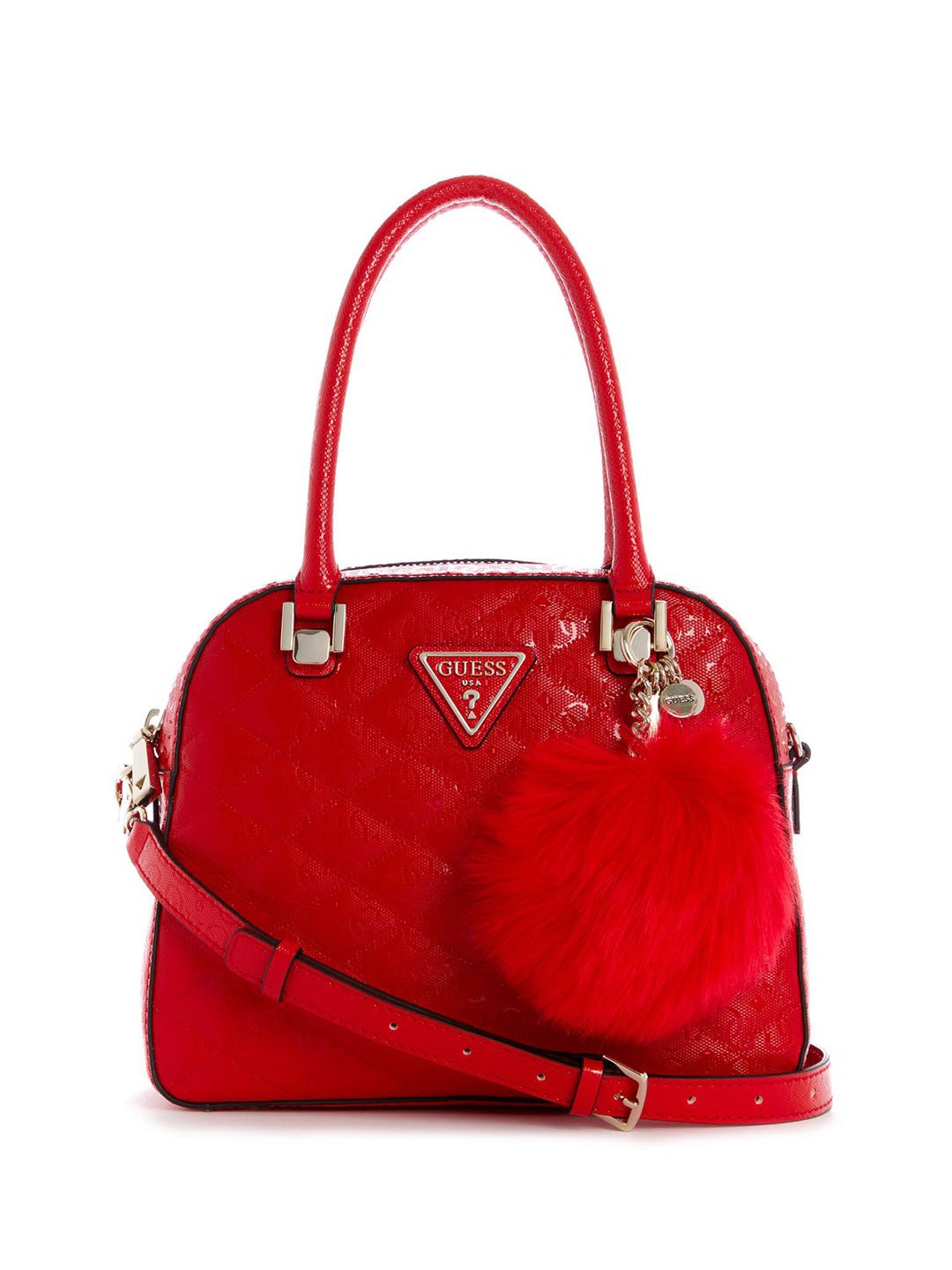 

GUESS Textured PU Shopper Satchel with Quilted, Red