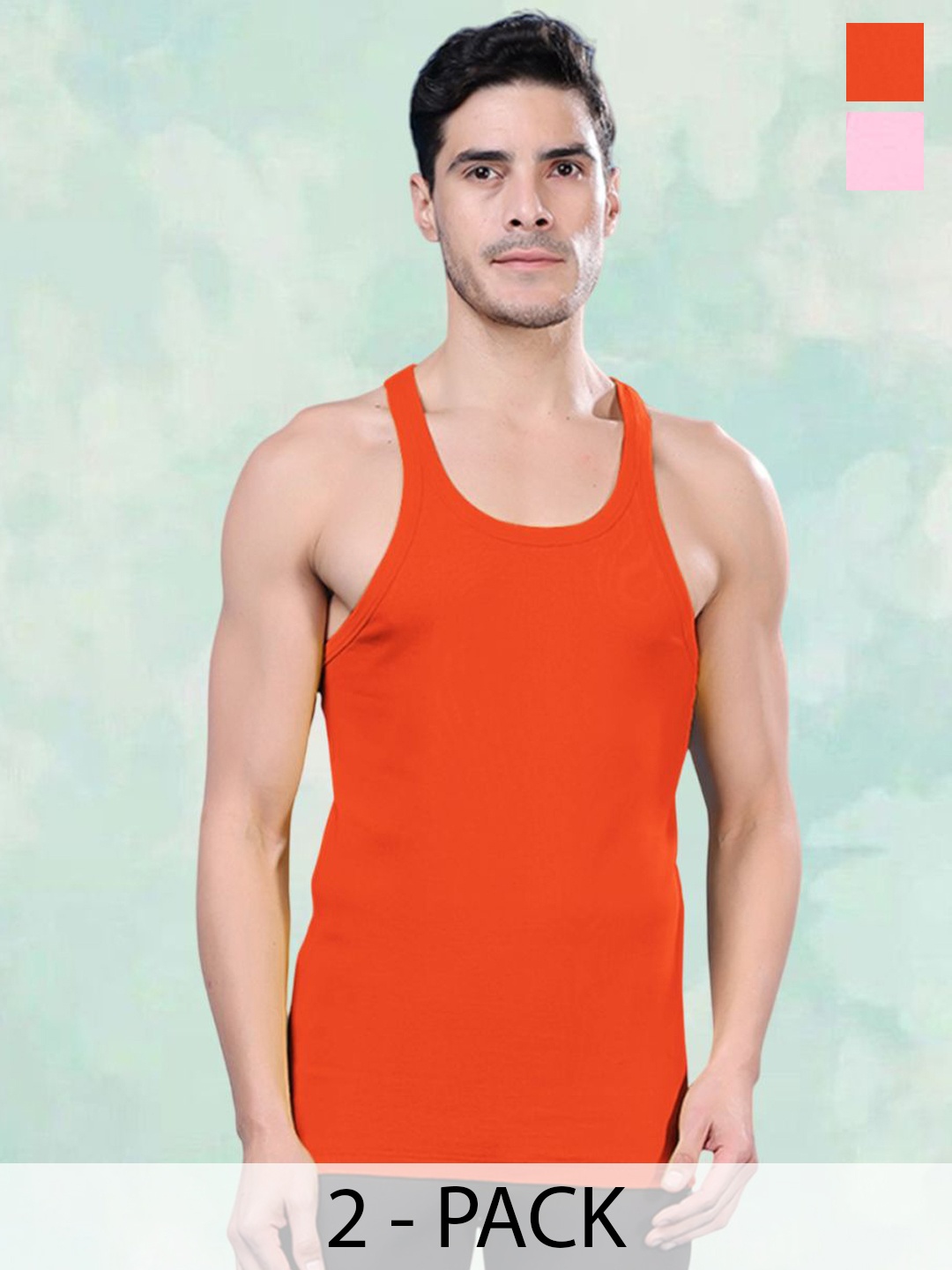 

FBAR Men Pack Of 2 Pure Cotton Gym Innerwear Vests, Orange