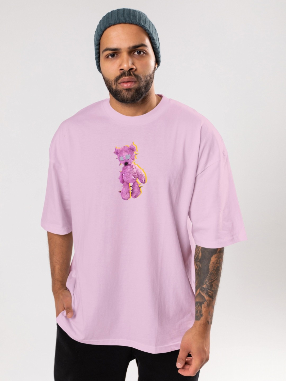 

FLYIND VOGUE OUTFIT Men Bio Finish Graphic Printed Round Neck Cotton Oversized T-shirt, Lavender