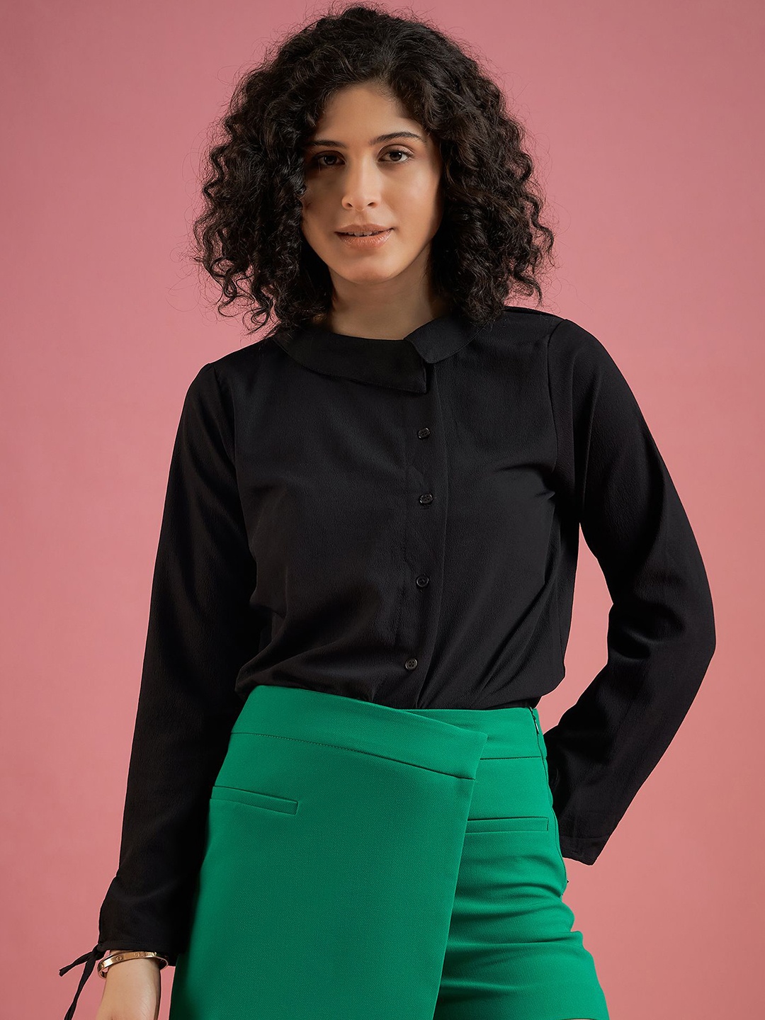 

DressBerry Crepe Shirt Style Top, Black