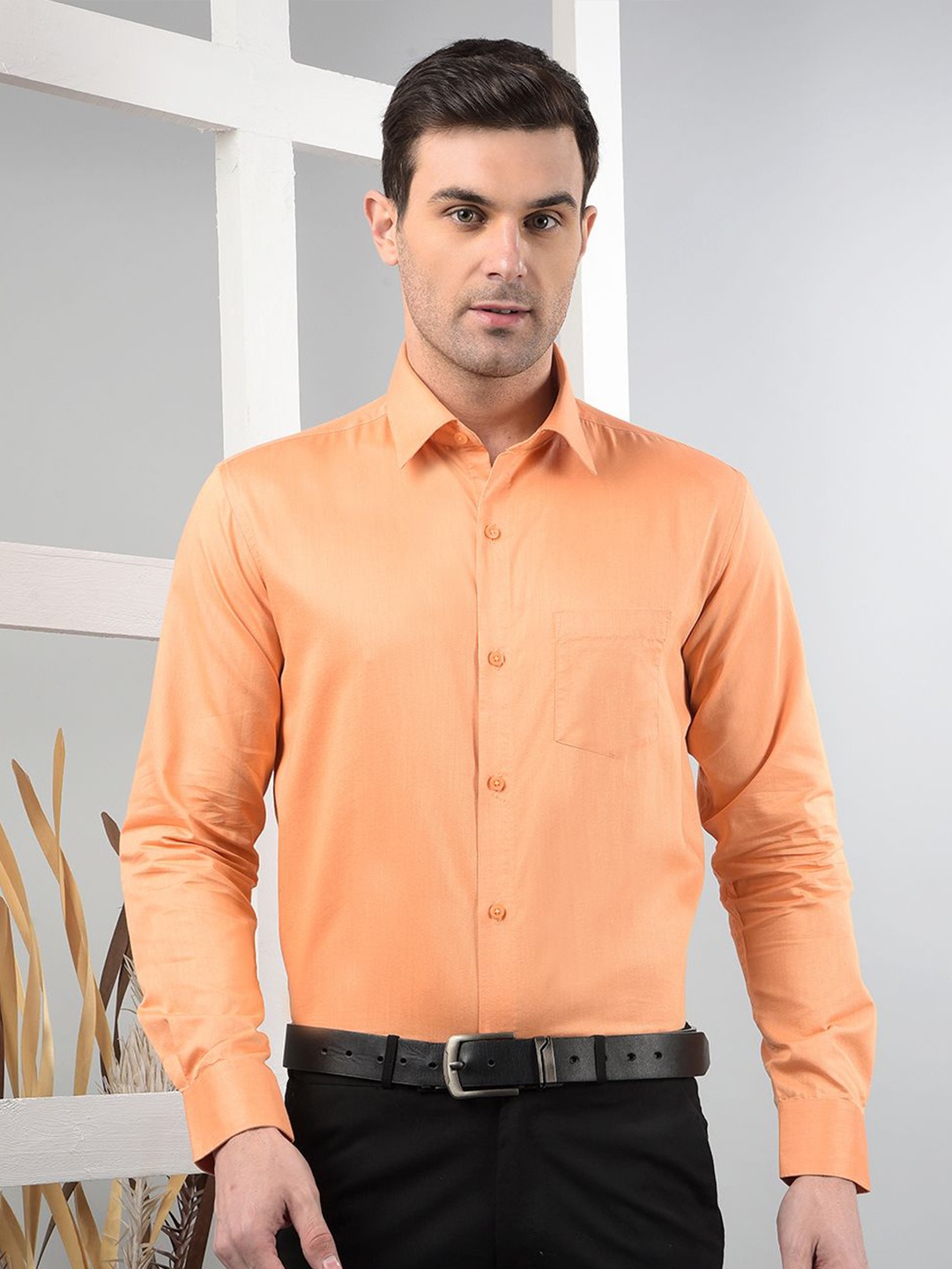 

Canary London Men Smart Slim Fit Opaque Semiformal Shirt, Peach