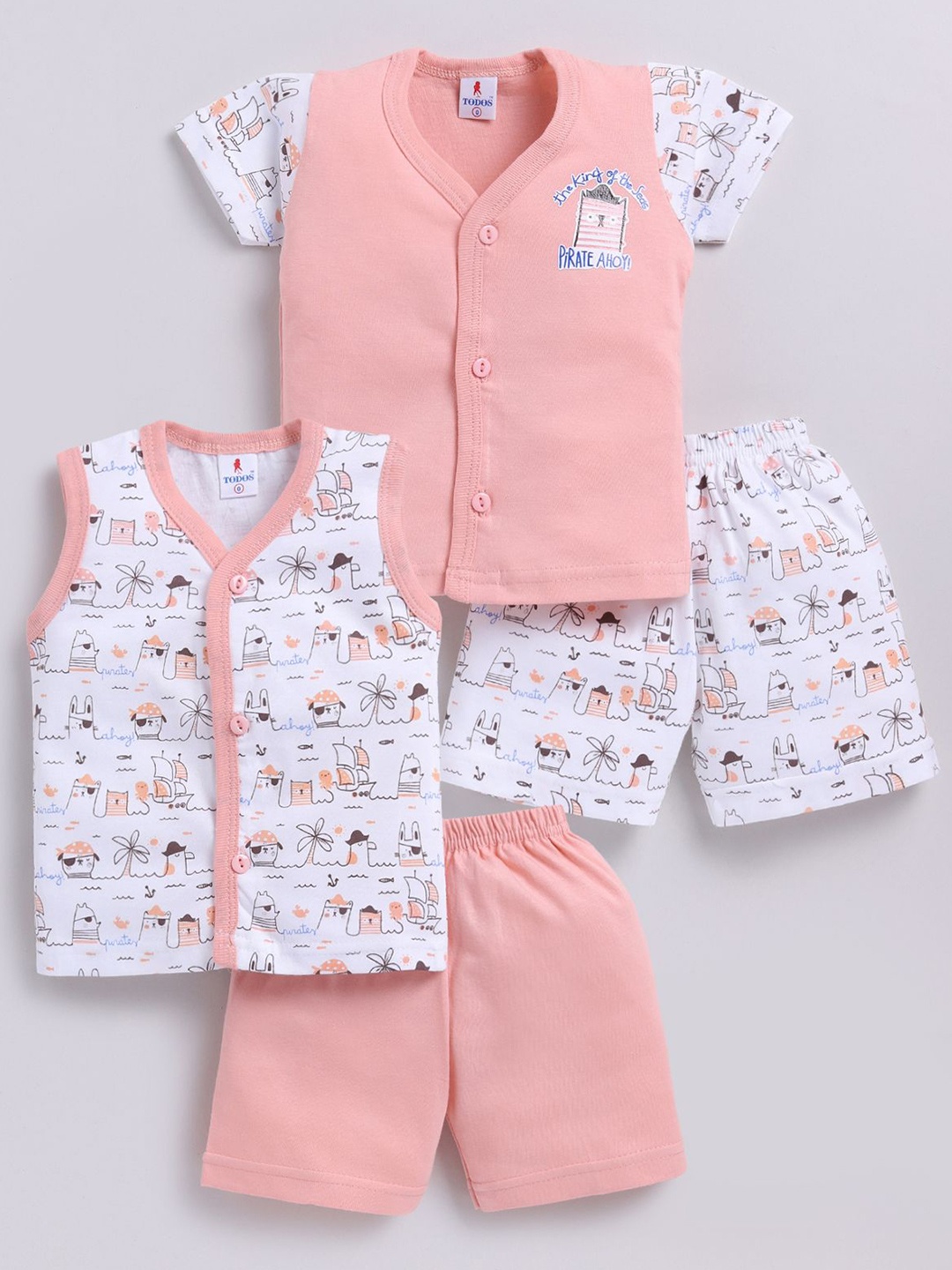 

Annie Infant Boys Selection Of 2 Printed Pure Cotton T-shirt With Shorts, Pink