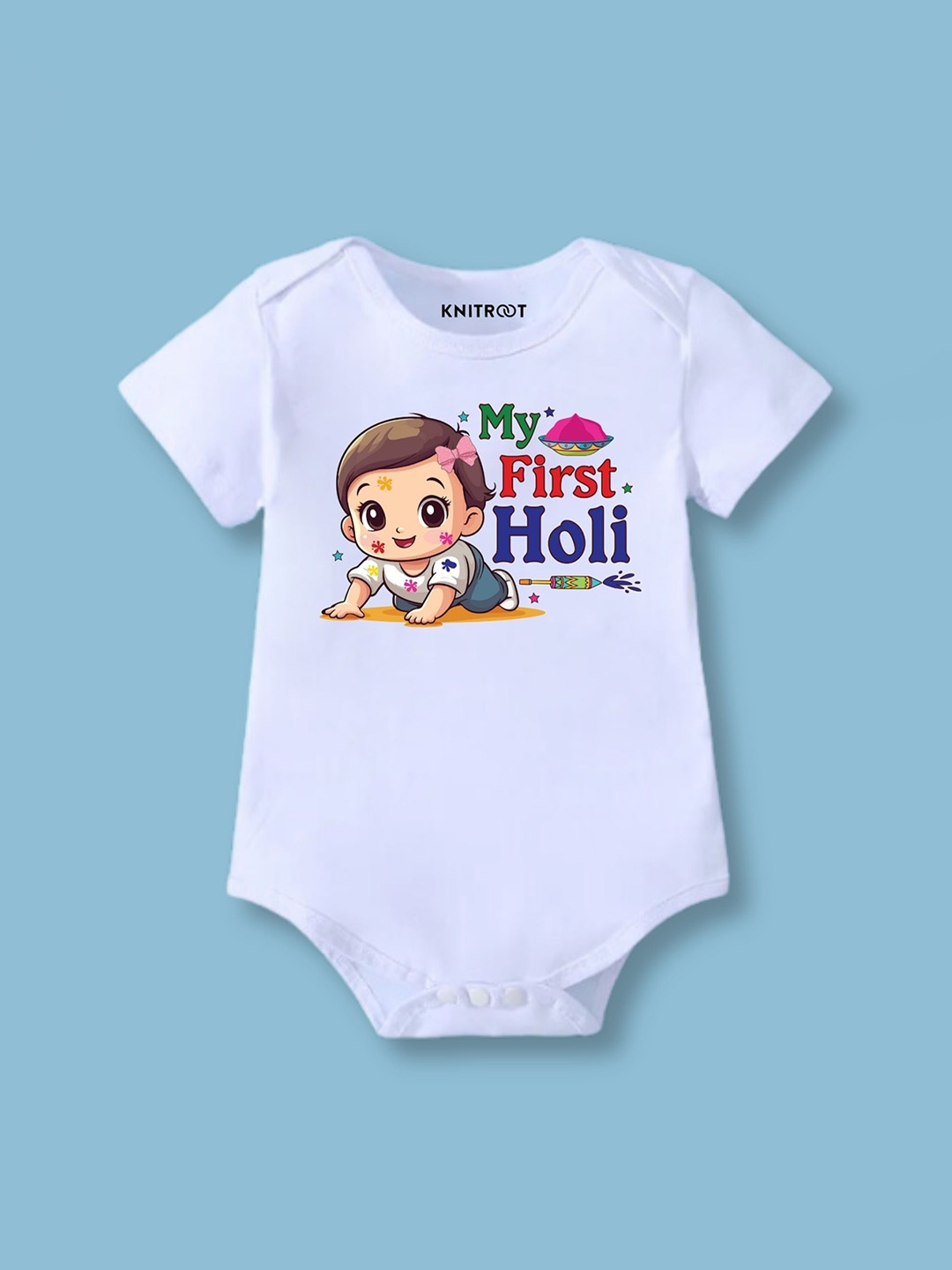 

KNITROOT Infants My First Holi Printed Bodysuit, White