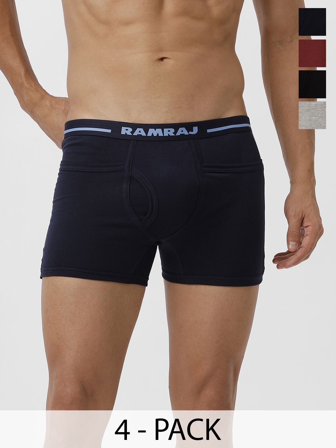 

Ramraj Men Pack of 4 Solid Low Rise Cotton Fine Jersey Target Trunks, Red
