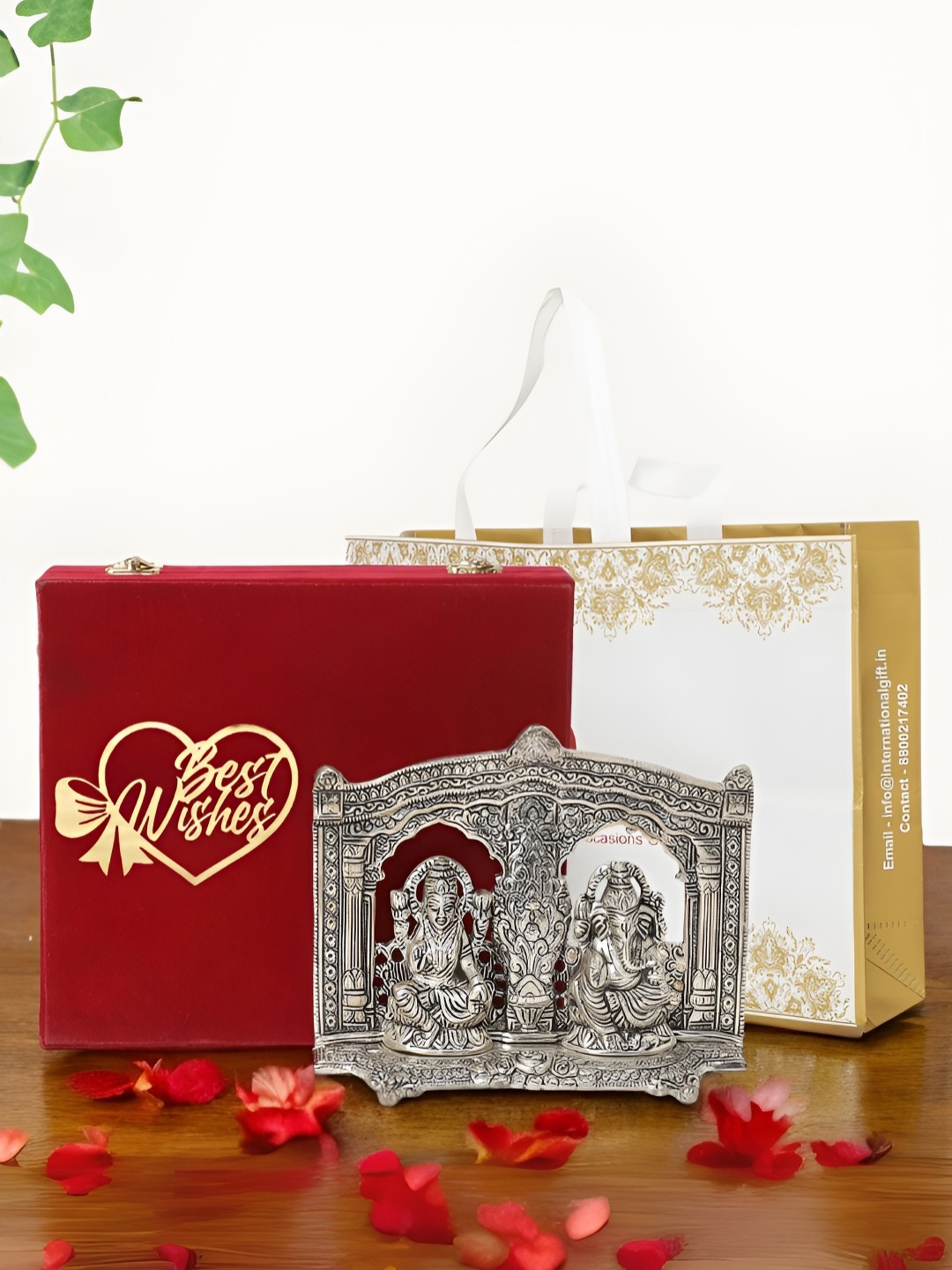 

INTERNATIONAL GIFT Silver-Toned Laxmi Ganesh Religious Idol Showpiece