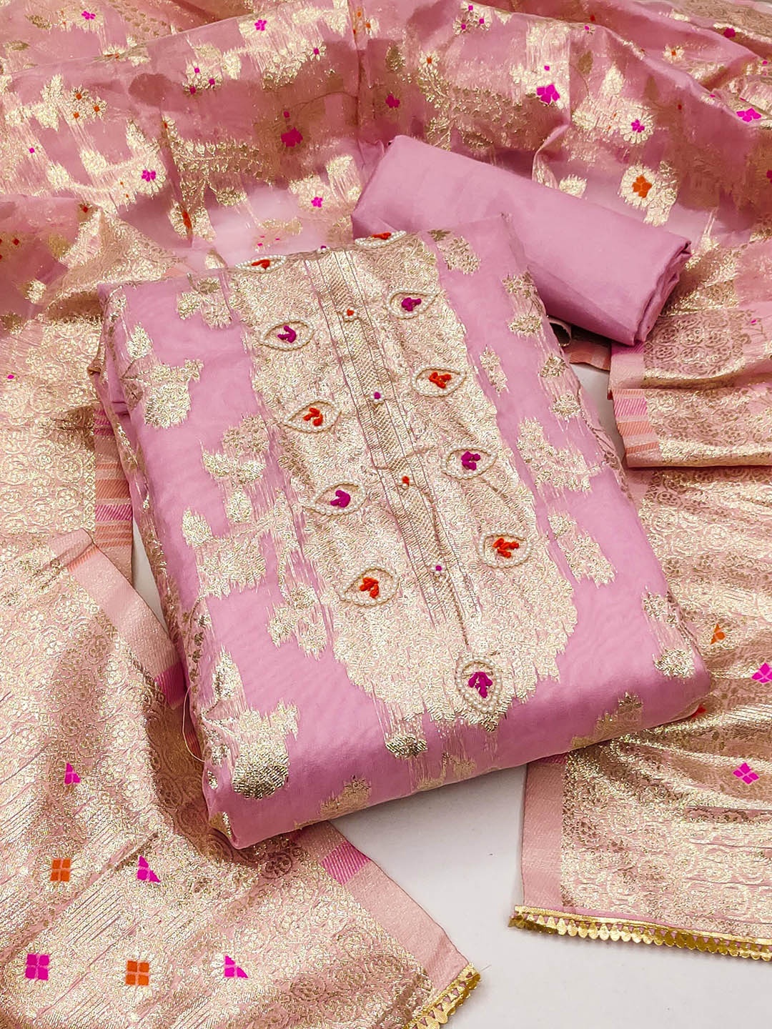 

Blissta Unstitched Dress Material, Pink