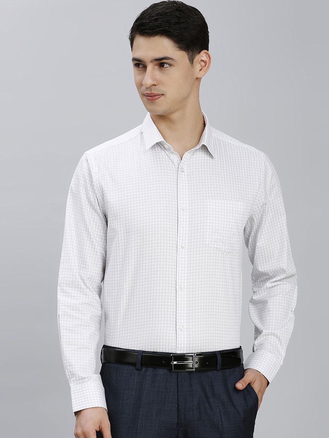 

Reid & Taylor Men India Slim Fit Spread Collar Micro Checked Cotton Formal Shirt, White