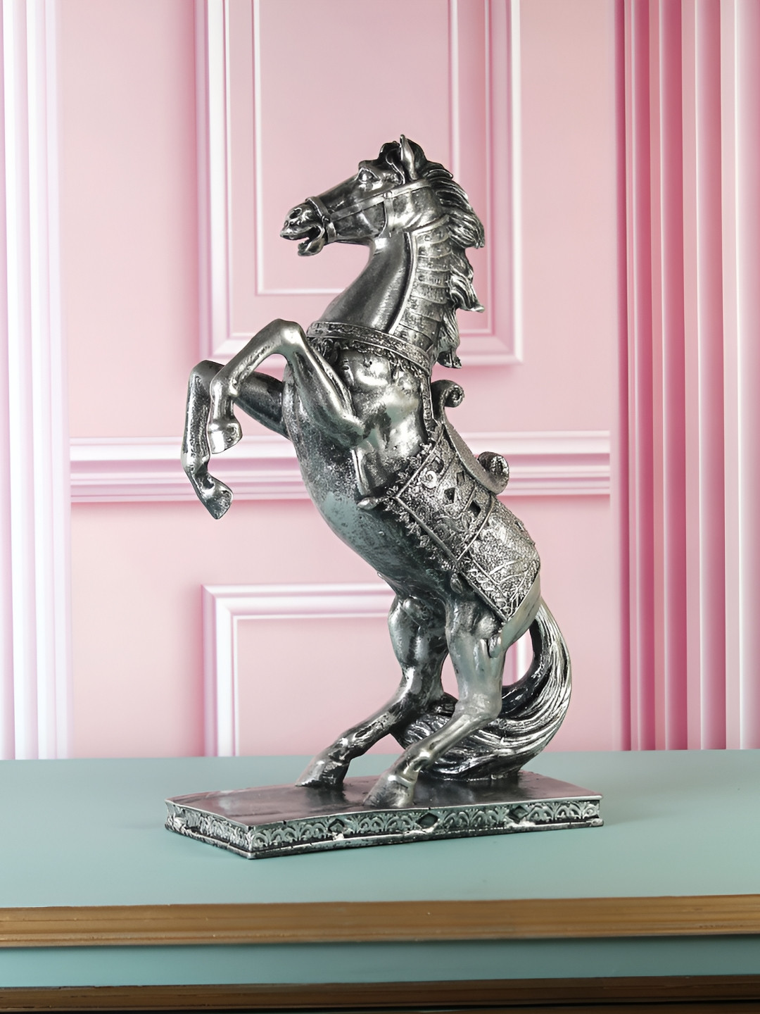

THE WHITE INK DECOR Silver-Toned Birds and Animals Horse Figurine Showpiece