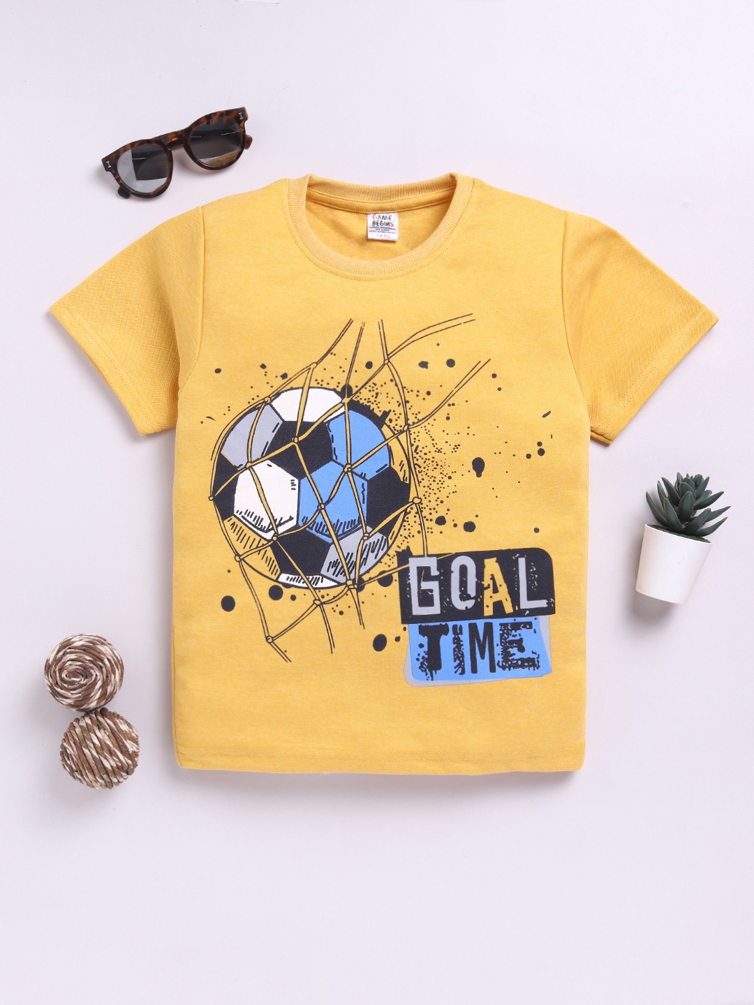 

Here&Now X Game Begins Boys Typography Printed T-shirt, Mustard