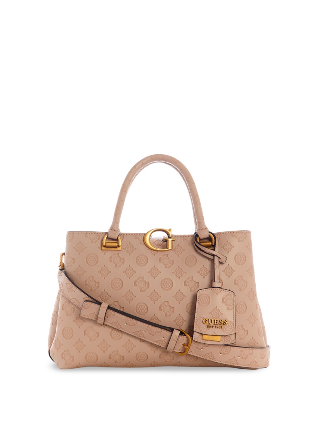 

GUESS Printed PU Structured Satchel, Beige
