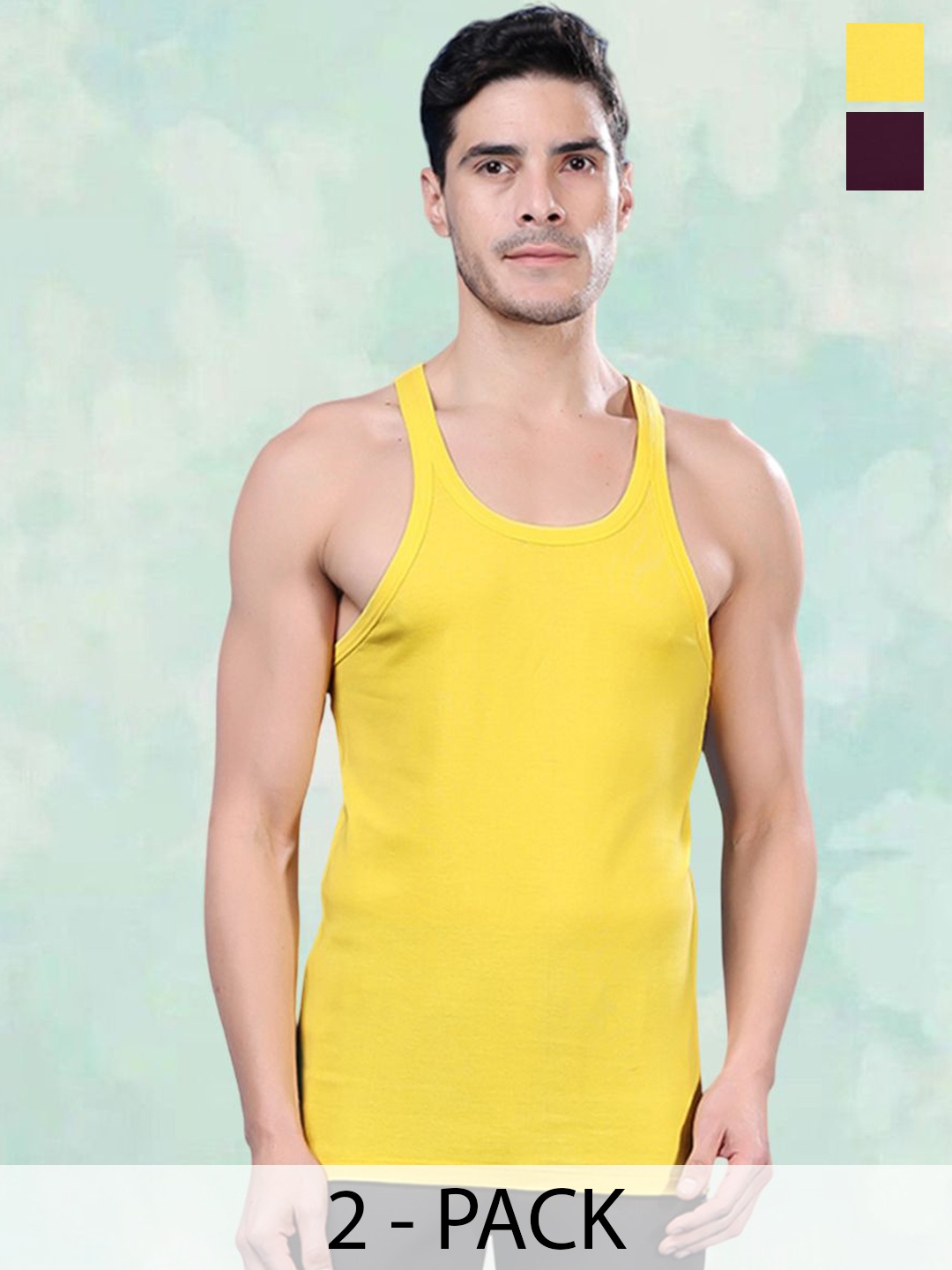 

FBAR Men Pack Of 2 Cotton Gym Innerwear Vests, Yellow