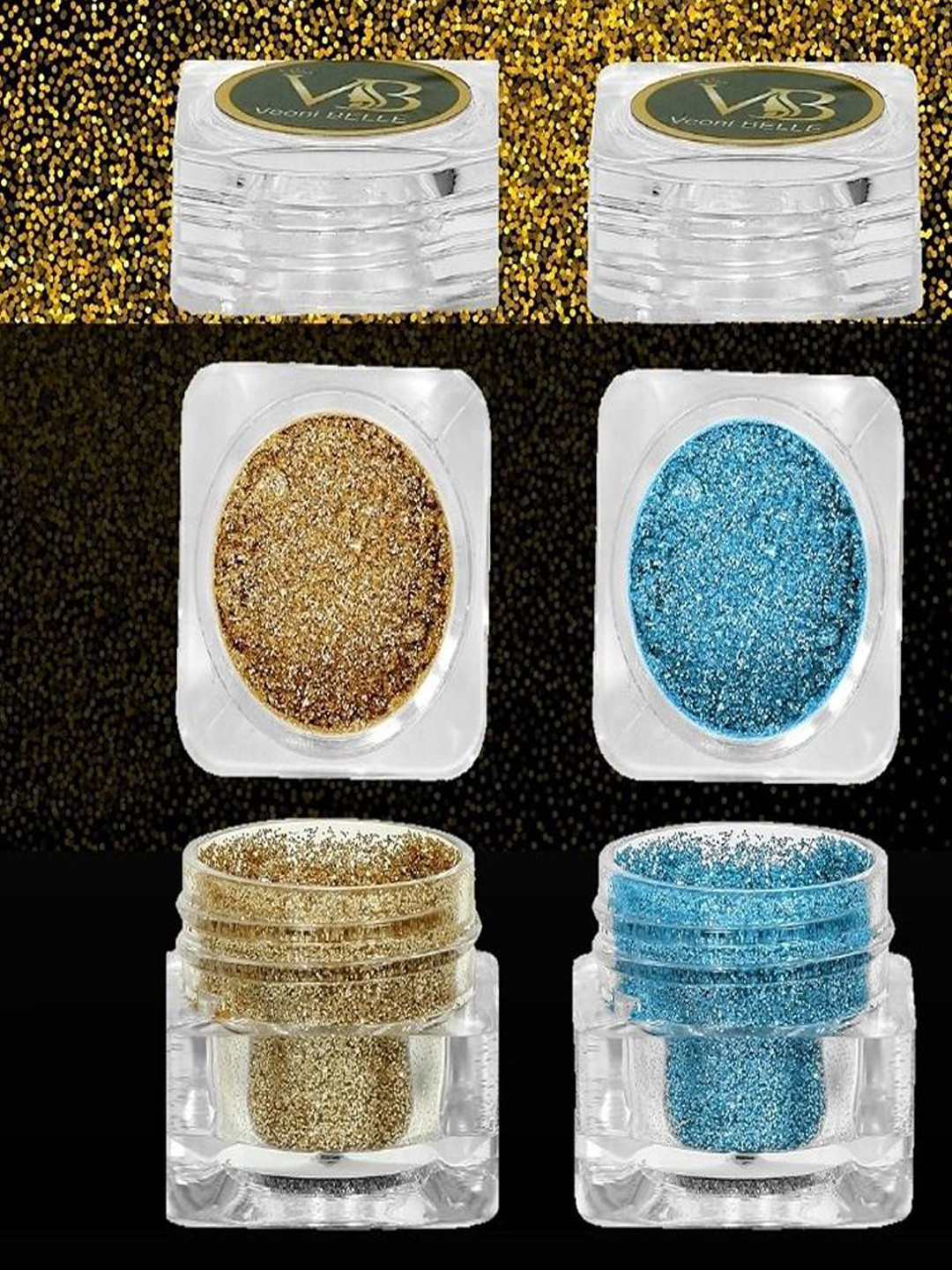 

Veoni BELLE Set Of 2 Loose Pigments HD Shimmer Body & Face Highlighter Eyeshadow- 5 g Each, Gold