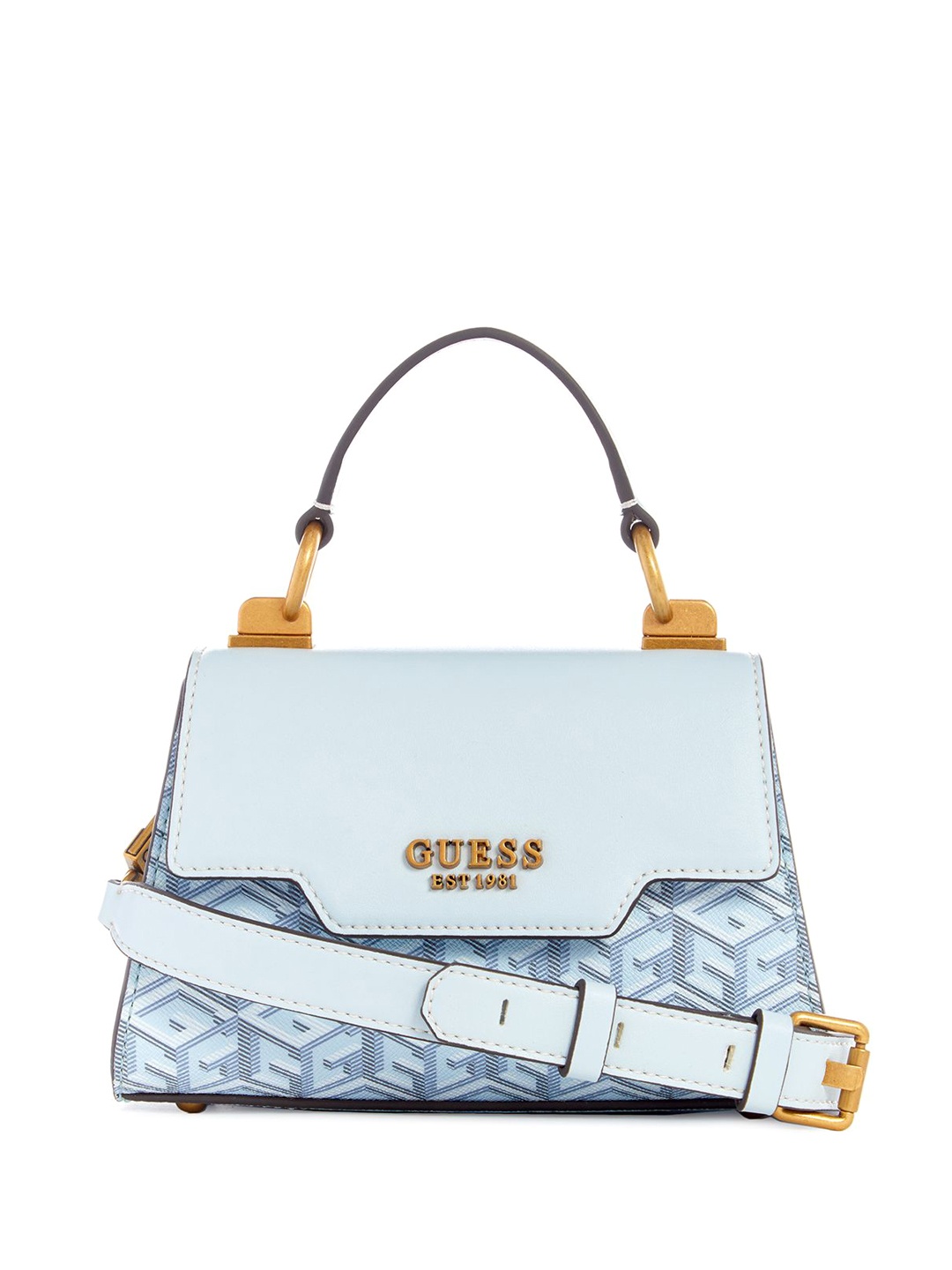 

GUESS Geometric Printed PU Structured Satchel with Quilted, Blue