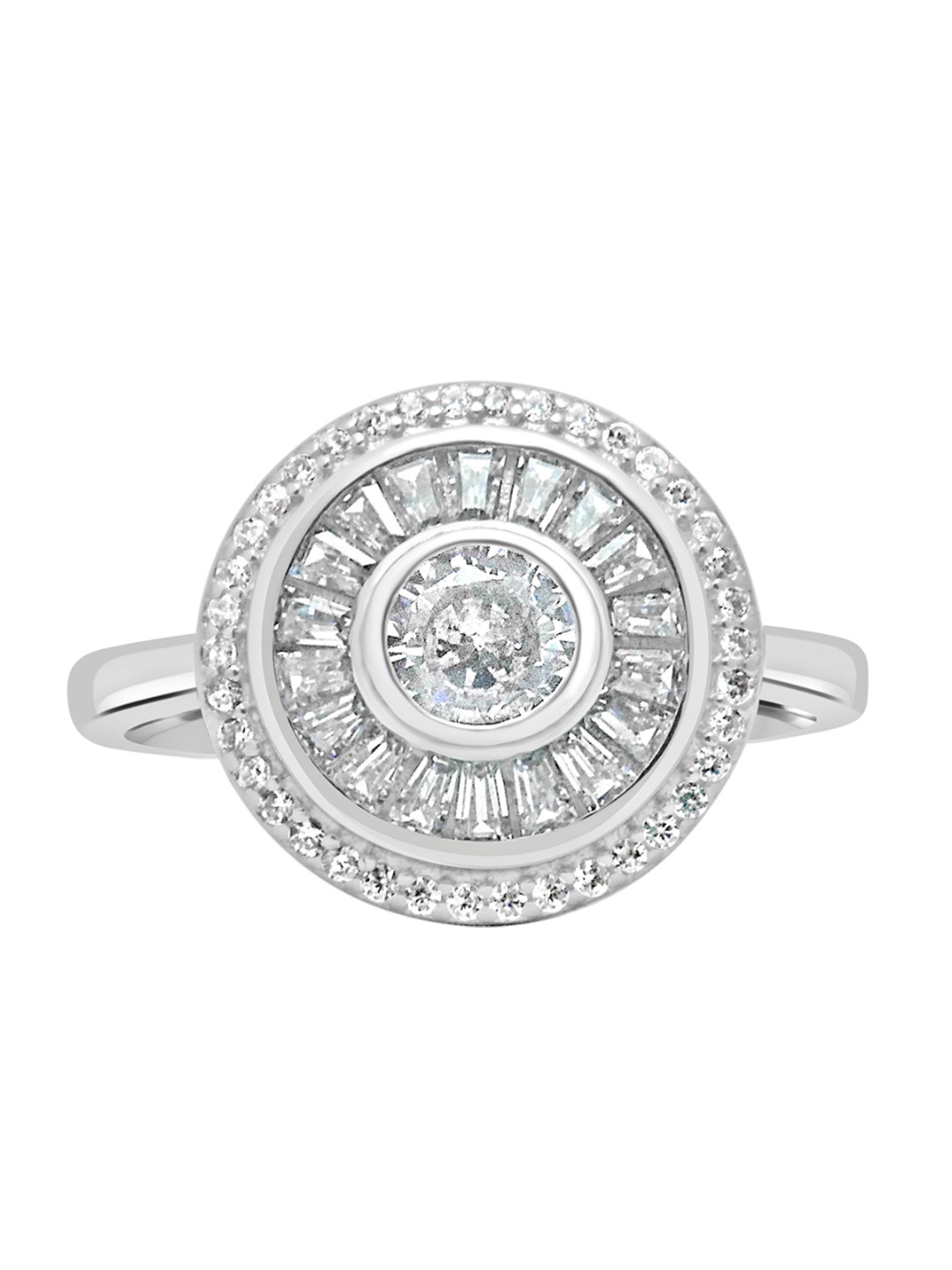 

925 SILLER Pure Silver Rhodium-Plated Cubic Zirconia Studded Bold Ring