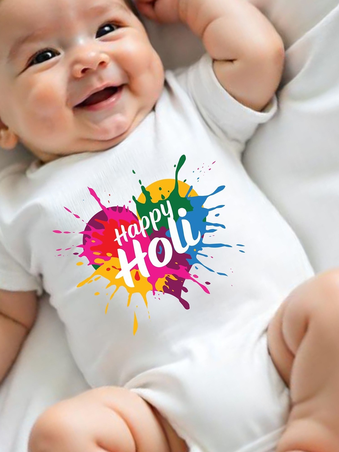 

KNITROOT Infants Happy Holi Printed Bodysuit, White