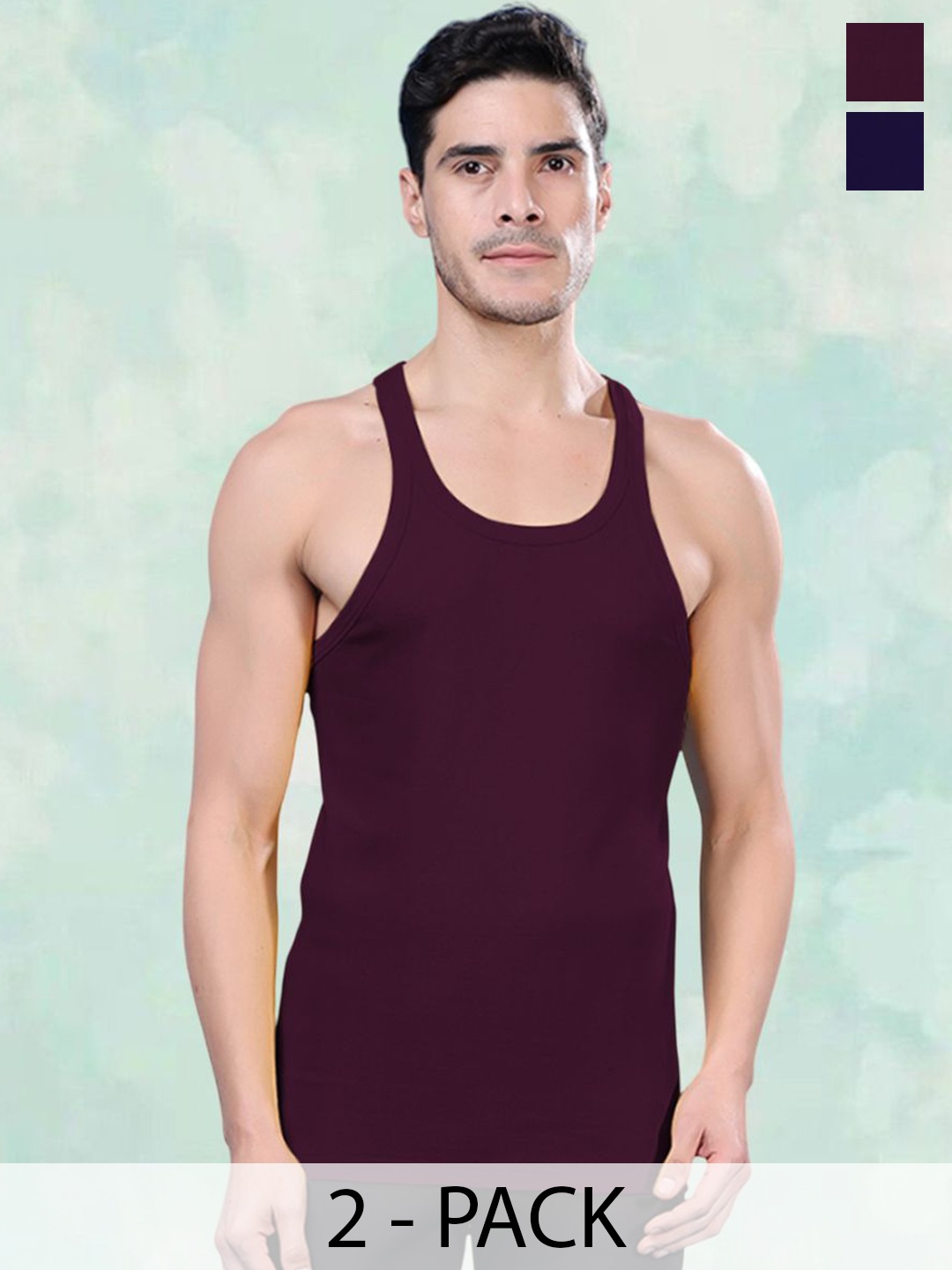 

FBAR Men Pack Of 2 Cotton Gym Innerwear Vests, Blue