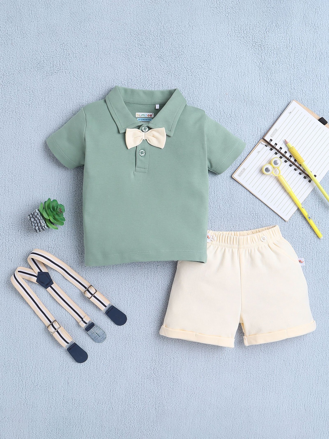 

BUMZEE Boys Pure Cotton T-shirt With Shorts, Green
