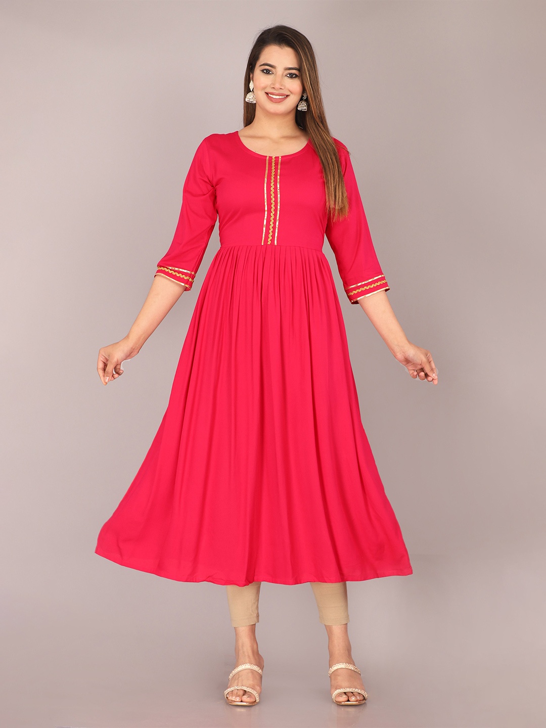 

Mahiras Comfort Empire Round Neck Gotta Patti Anarkali Kurta, Pink