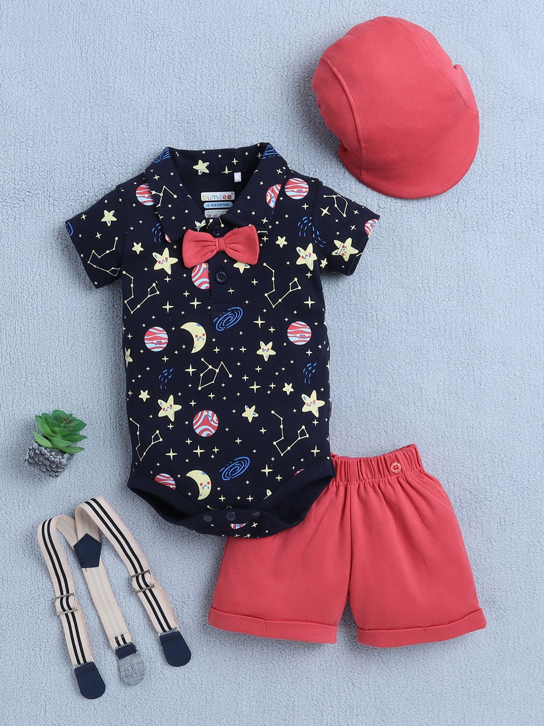 

BUMZEE Boys Printed Pure Cotton Leotard With Shorts, Navy blue