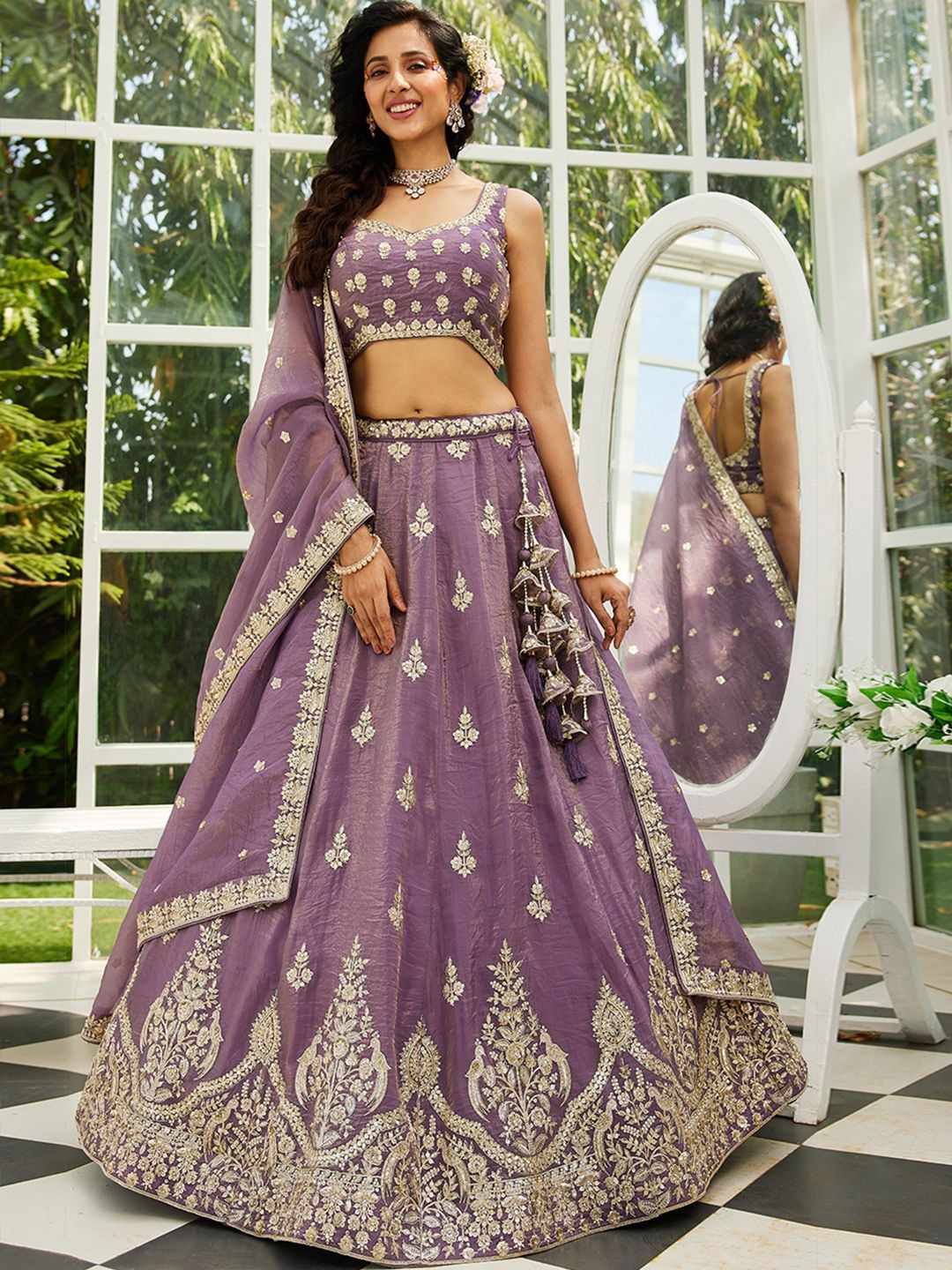 

panchhi Embroidered Sequinned Semi-Stitched Lehenga & Unstitched Blouse With Dupatta, Purple