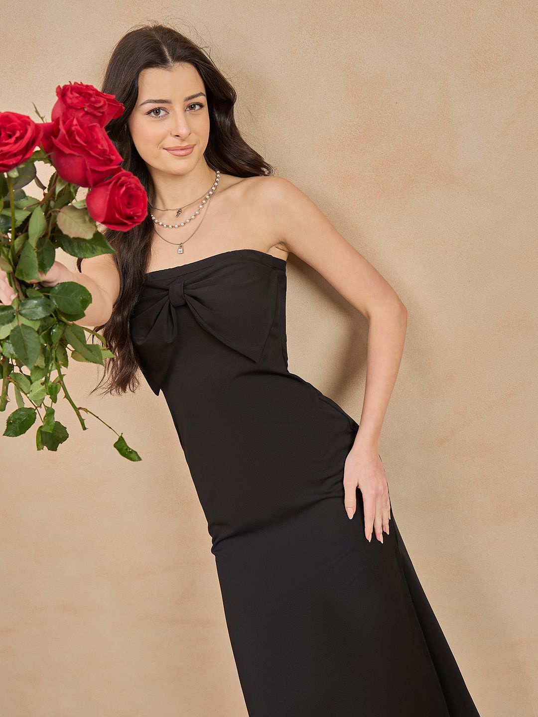 

COLOR CAPITAL Women Strapless Sheath Midi Dress, Black