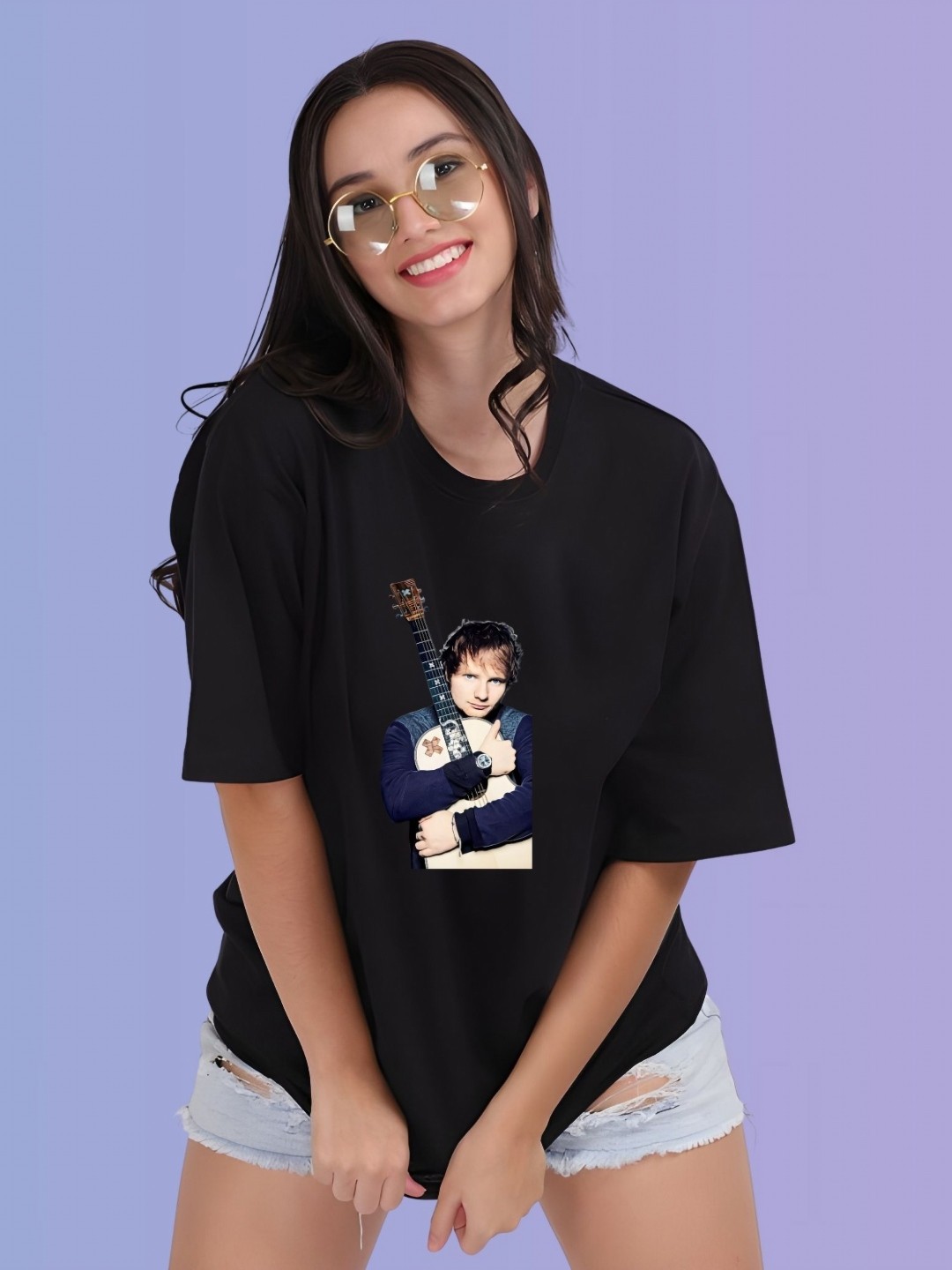 

TRENDSATTIRE Women Ed Sheeran Fan Tshirt, Black