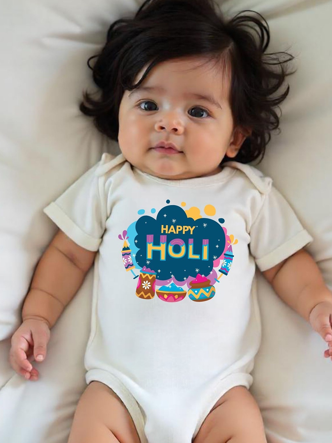 

KNITROOT Infants Happy Holi Printed Bodysuit, White