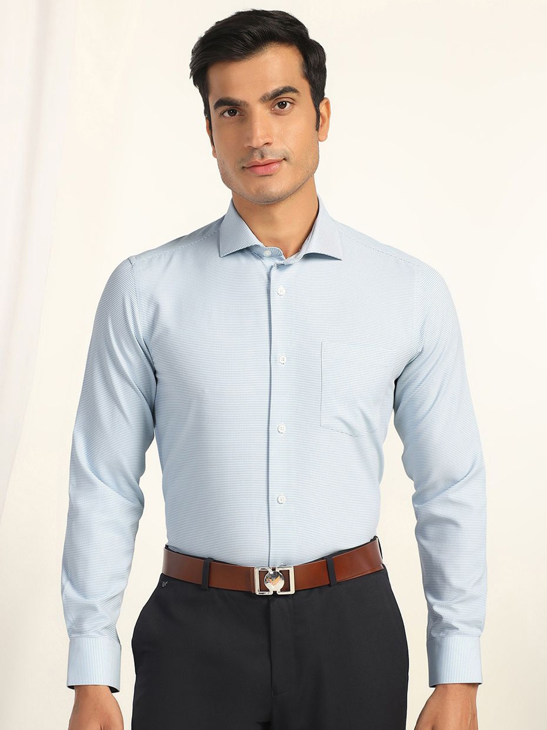 

Blackberrys Men India Slim Fit Spread Collar Textured Formal Shirt, Blue