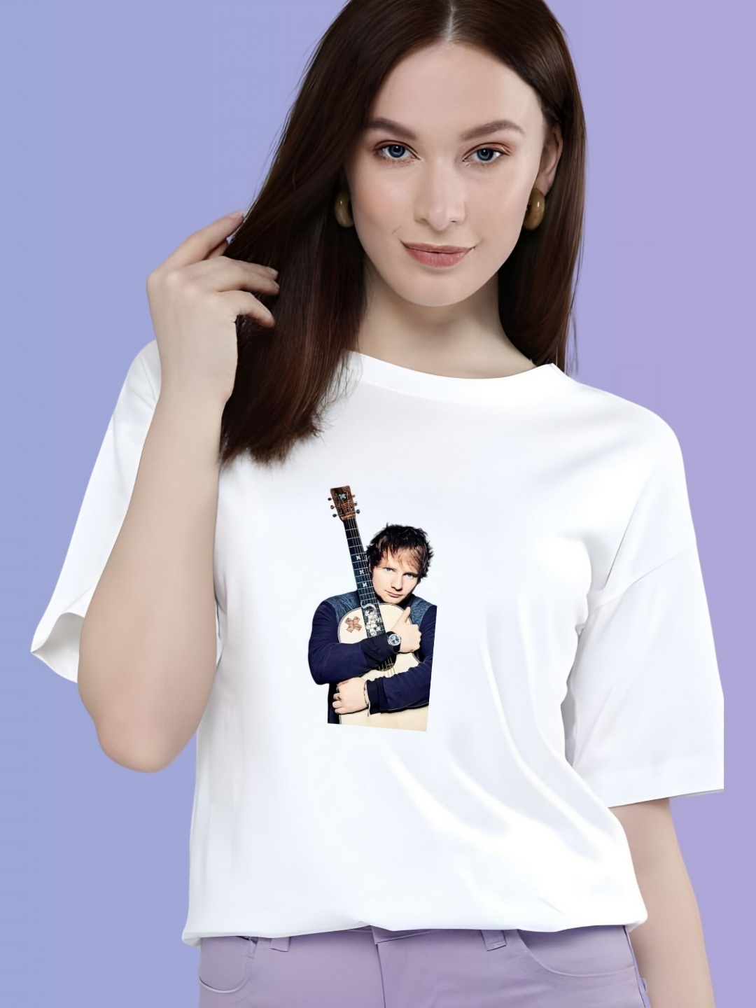 

TRENDSATTIRE Women Ed Sheeran Fan Tshirt, White