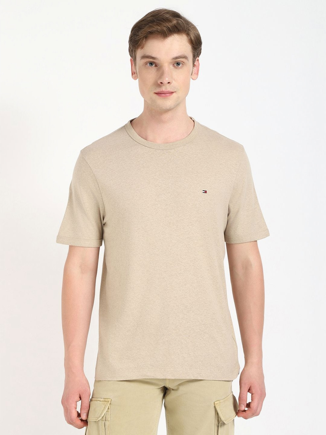 

Tommy Hilfiger Men Solid Round Neck Cotton T-shirt, Brown
