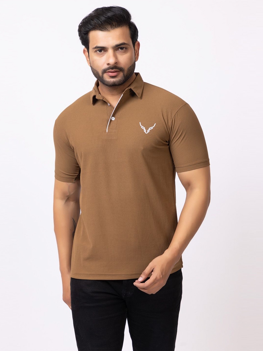 

BUFFARO Men Solid Polo Collar Cotton T-shirt, Brown