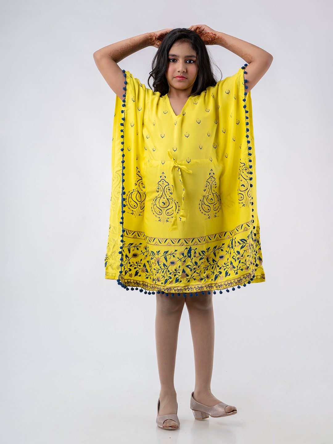 

TUNIYA Women Floral Printed Kimono Sleeves Kaftan Dress, Yellow