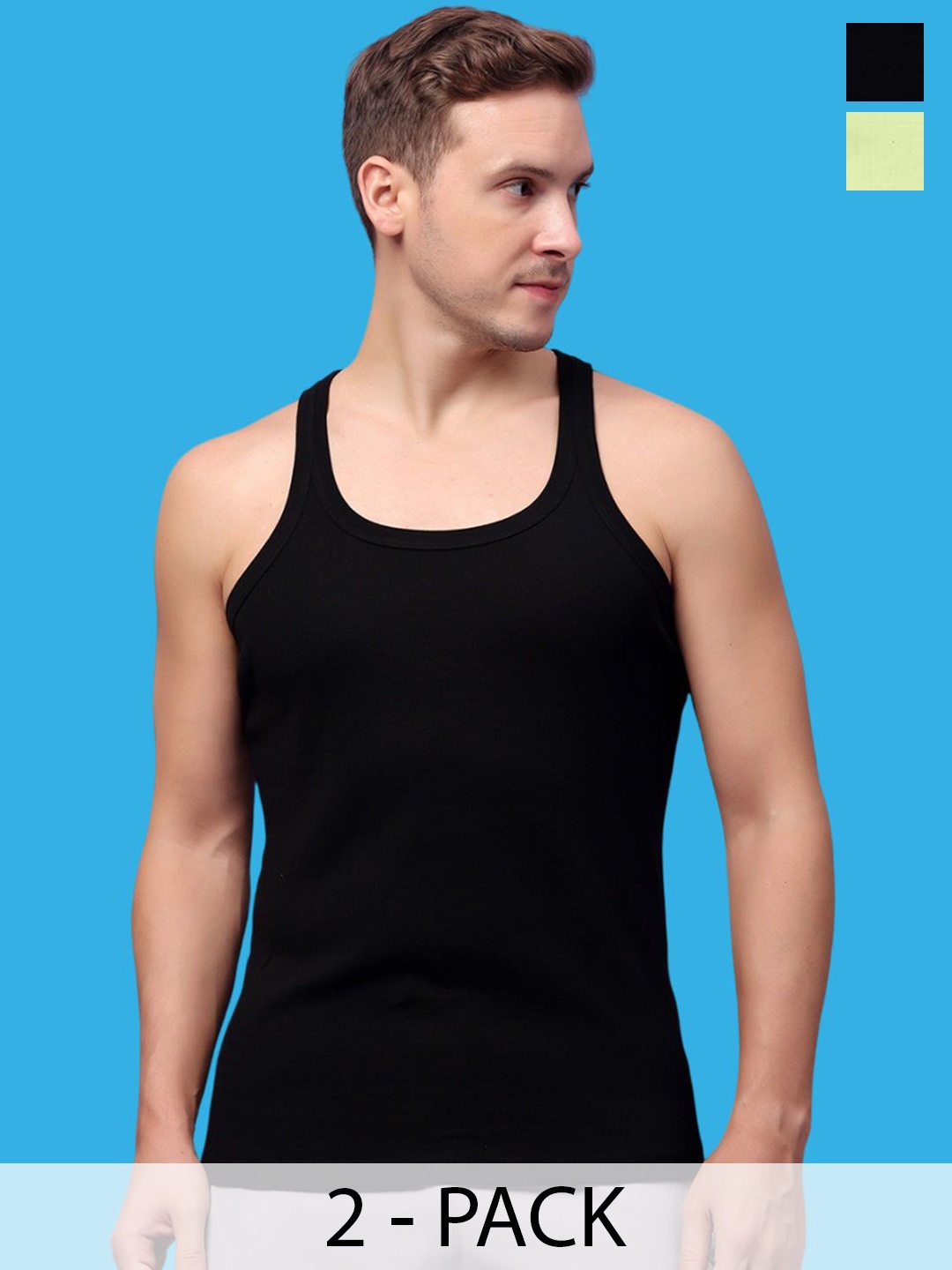 

Friskers Pack Of 2 Pure Cotton Gym Innerwear Vests 301224CA-01-33, Black