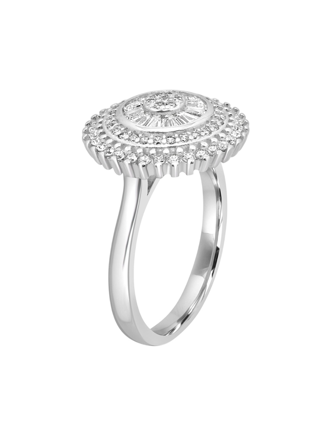 

925 SILLER 925 Sterling Silver Rhodium-Plated Cubic Zirconia Studded Finger Ring