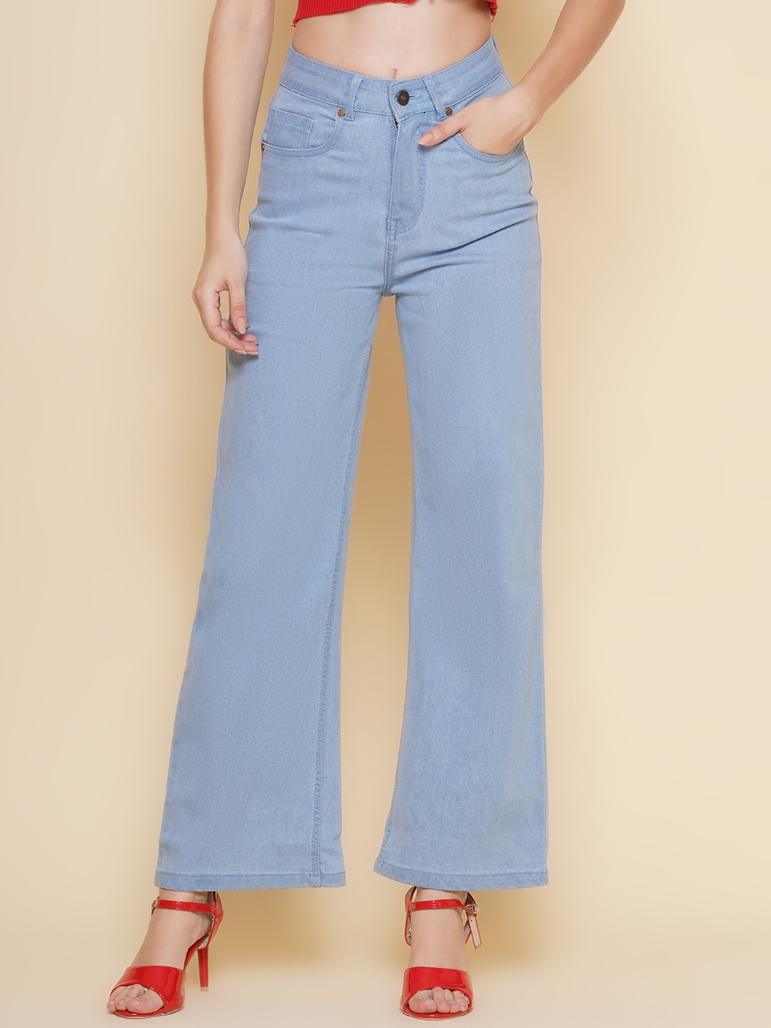 

PUELLA Women Straight Fit High-Rise Light Fade Stretchable Jeans, Blue