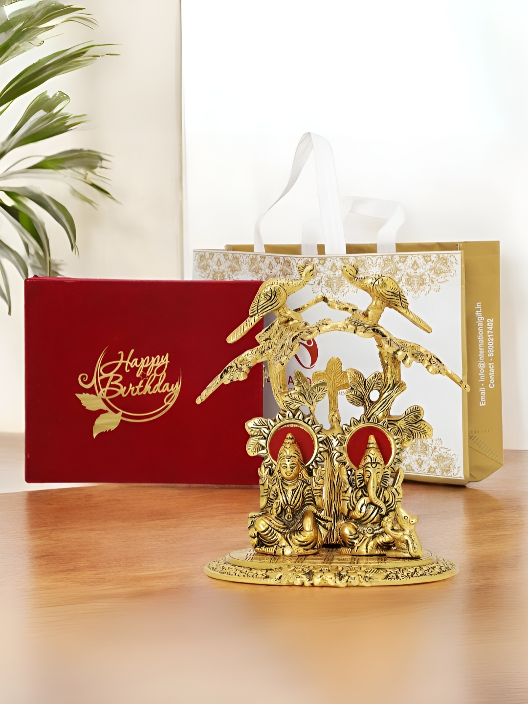 

INTERNATIONAL GIFT Gold-Toned Laxmi Ganesh Religious Idol Showpiece